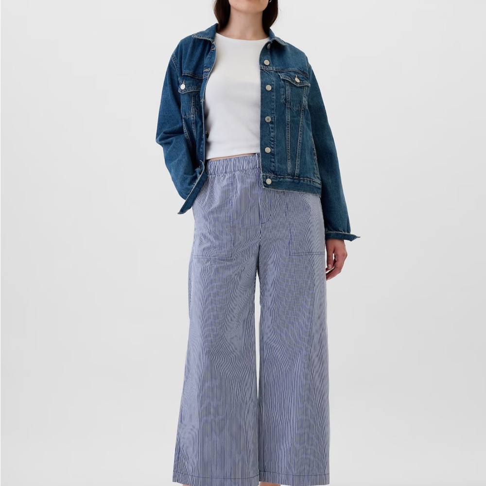 GAP Easy Wide Leg Khakis Blue Stripe